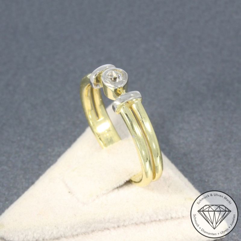 Wert 1250 € Bicolor Solitär Brillant Ring (ca. 0,12 carat) in 585er 14 K Gold - 91904
