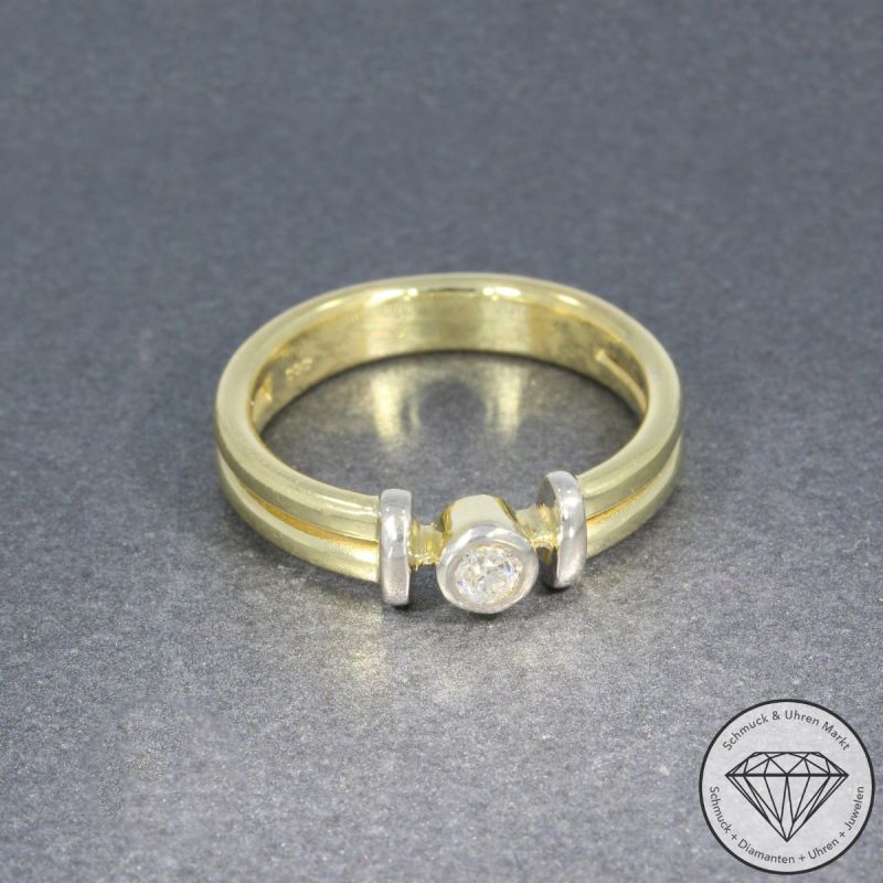 Wert 1250 € Bicolor Solitär Brillant Ring (ca. 0,12 carat) in 585er 14 K Gold - 91904