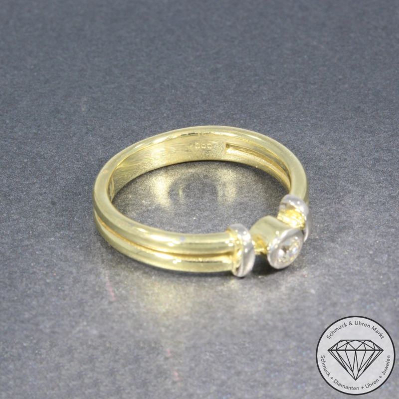 Wert 1250 € Bicolor Solitär Brillant Ring (ca. 0,12 carat) in 585er 14 K Gold - 91904