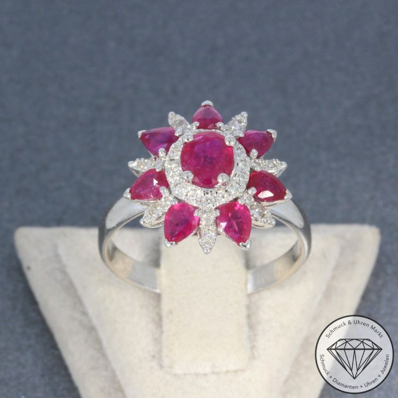 Wert 2190 € Brillant Diamant Rubin Ring in 750er 18 K Weißgold - 92031