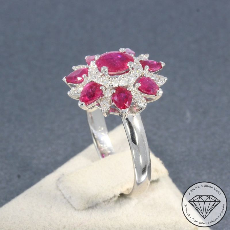 Wert 2190 € Brillant Diamant Rubin Ring in 750er 18 K Weißgold - 92031