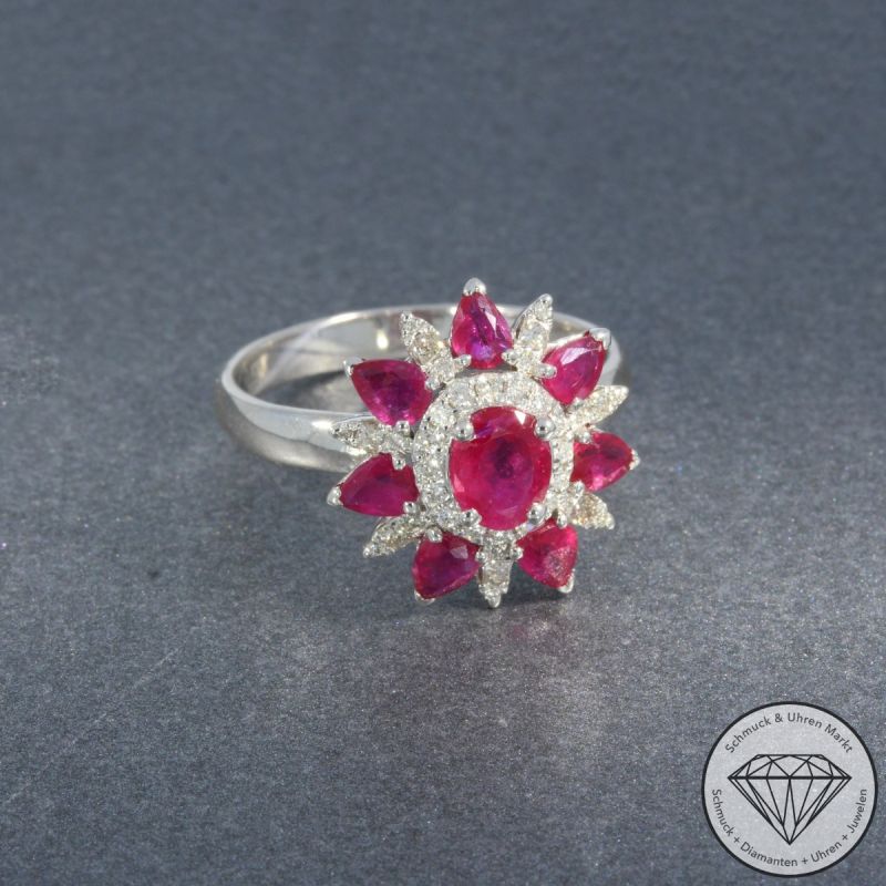 Wert 2190 € Brillant Diamant Rubin Ring in 750er 18 K Weißgold - 92031