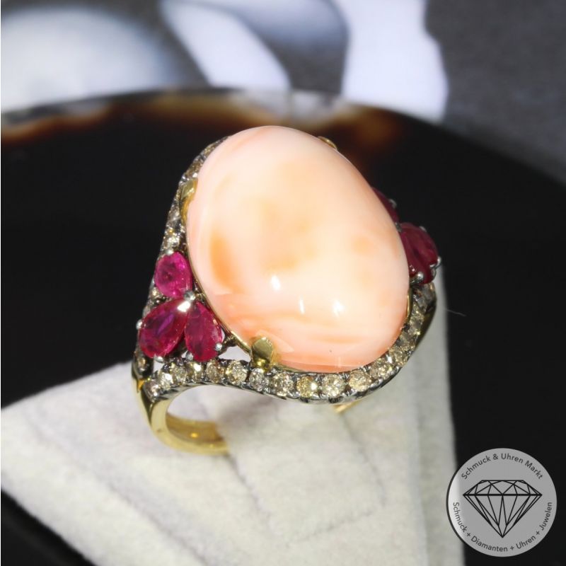 Sale! Wert 2550 € Bicolor Brillant Rubin Engelhaut Ring in 750er 18 K Gold - 92041