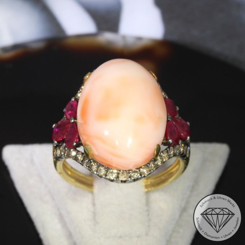 Sale! Wert 2550 € Bicolor Brillant Rubin Engelhaut Ring in 750er 18 K Gold - 92041