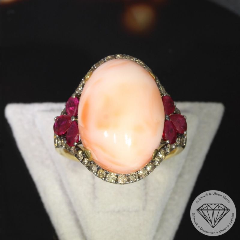 Sale! Wert 2550 € Bicolor Brillant Rubin Engelhaut Ring in 750er 18 K Gold - 92041