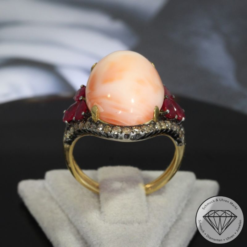 Sale! Wert 2550 € Bicolor Brillant Rubin Engelhaut Ring in 750er 18 K Gold - 92041