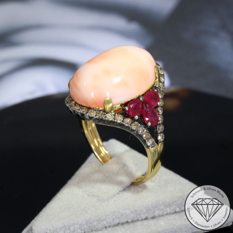 Sale! Wert 2550 € Bicolor Brillant Rubin Engelhaut Ring in 750er 18 K Gold - 92041
