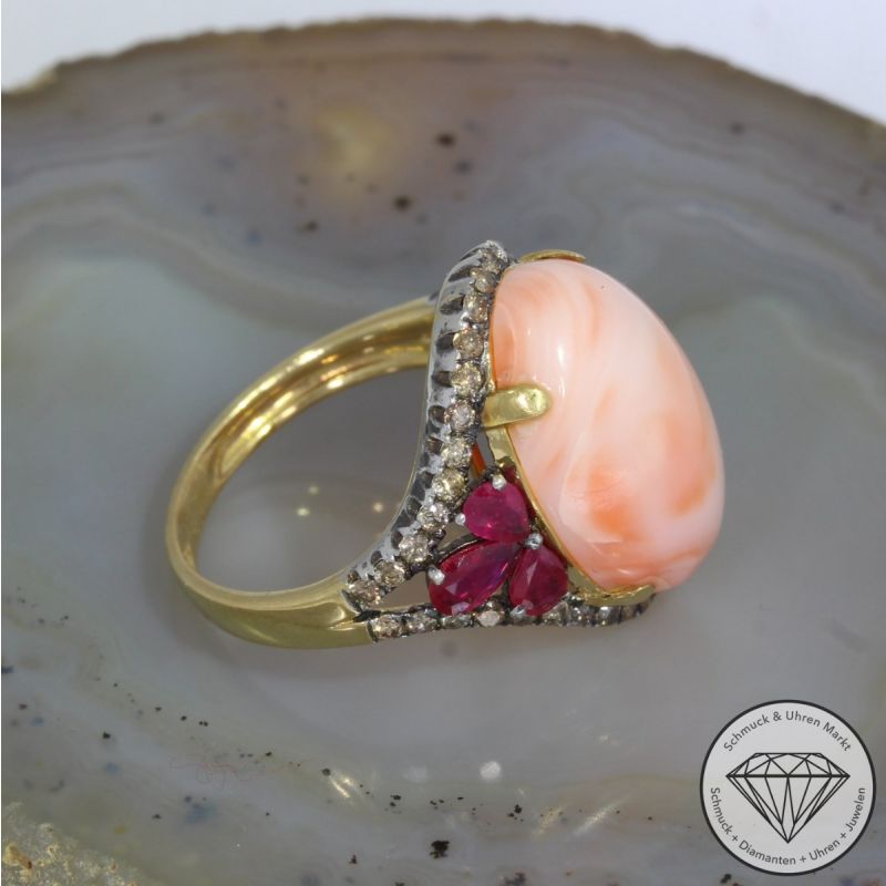 Sale! Wert 2550 € Bicolor Brillant Rubin Engelhaut Ring in 750er 18 K Gold - 92041