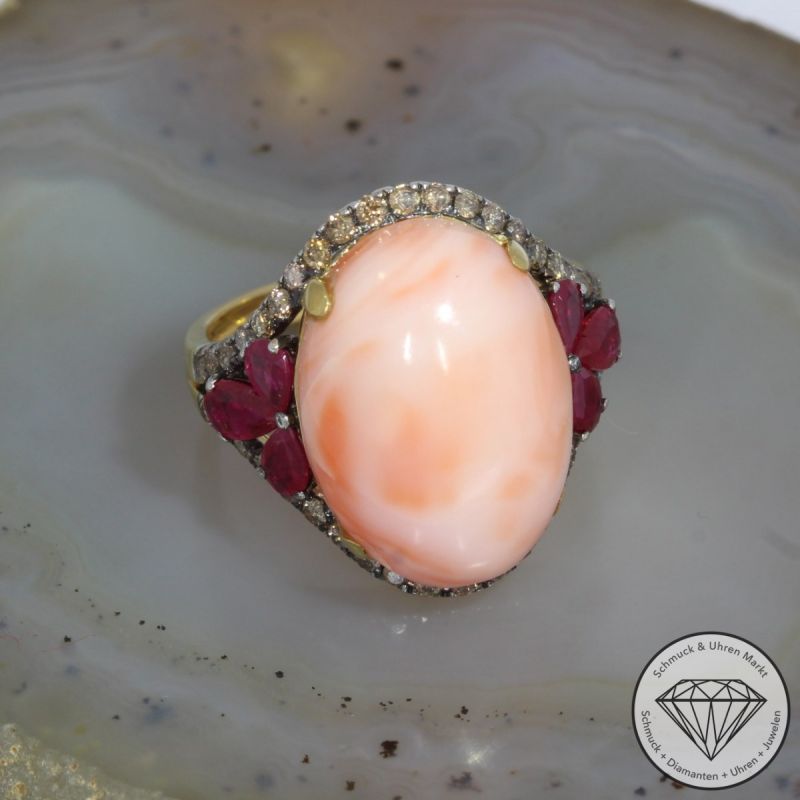 Sale! Wert 2550 € Bicolor Brillant Rubin Engelhaut Ring in 750er 18 K Gold - 92041