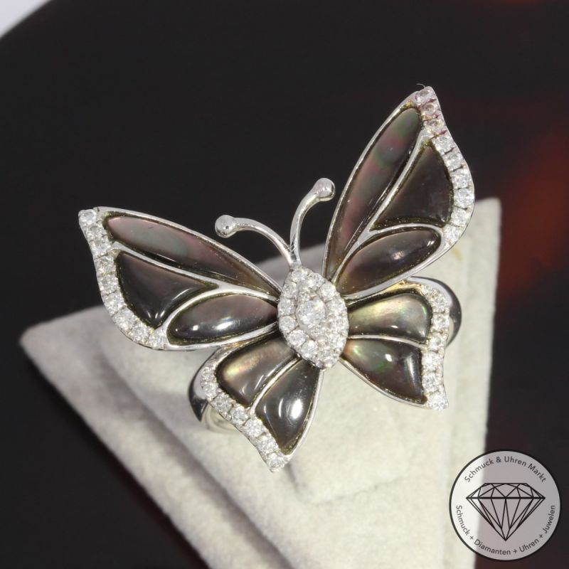 Wert 1990 € Brillant Perlmutt Ring Schmetterling in 750er 18 K Weißgold - 92056