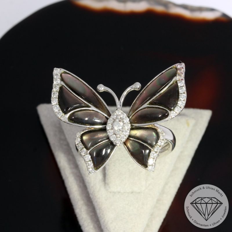 Wert 1990 € Brillant Perlmutt Ring Schmetterling in 750er 18 K Weißgold - 92056