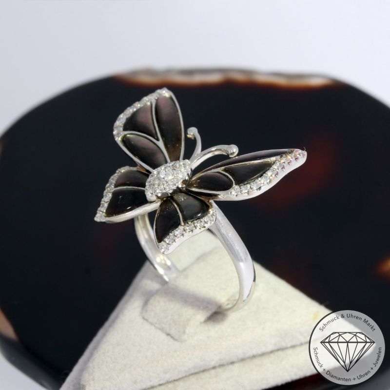 Wert 1990 € Brillant Perlmutt Ring Schmetterling in 750er 18 K Weißgold - 92056