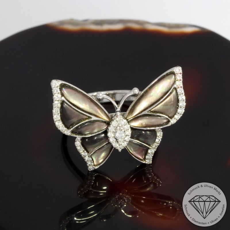Wert 1990 € Brillant Perlmutt Ring Schmetterling in 750er 18 K Weißgold - 92056