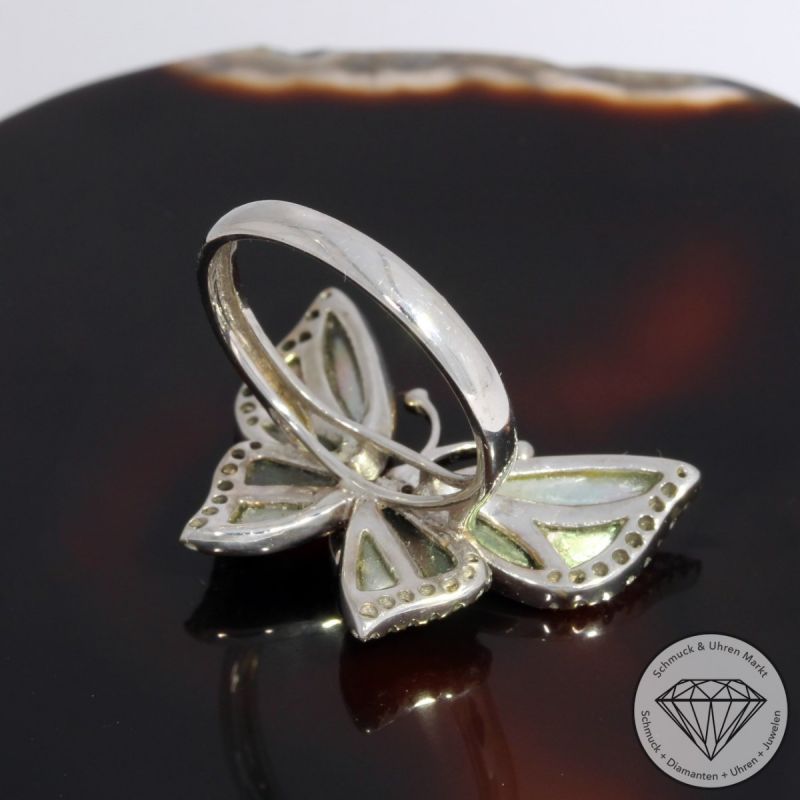 Wert 1990 € Brillant Perlmutt Ring Schmetterling in 750er 18 K Weißgold - 92056