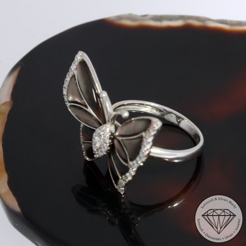 Wert 1990 € Brillant Perlmutt Ring Schmetterling in 750er 18 K Weißgold - 92056