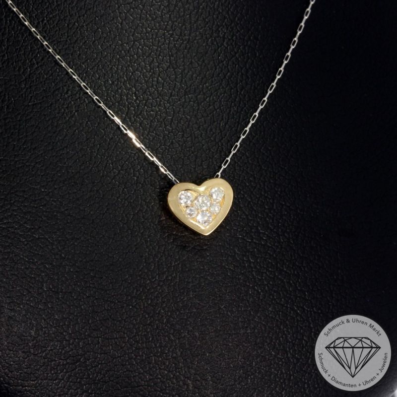 Wert 580 € Brillant Anhänger & Kette Herz in 750er K Gelbgold & 900er Platin - H613