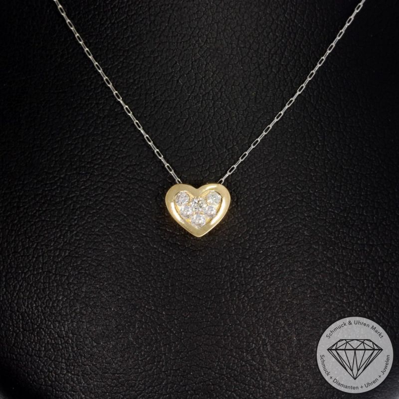 Wert 580 € Brillant Anhänger & Kette Herz in 750er K Gelbgold & 900er Platin - H613