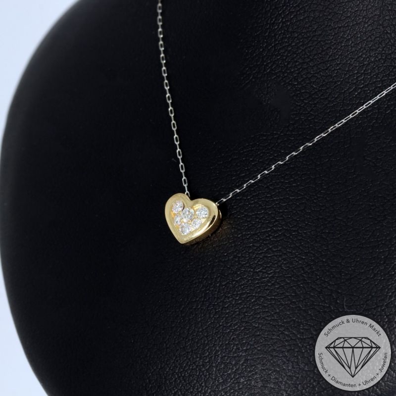 Wert 580 € Brillant Anhänger & Kette Herz in 750er K Gelbgold & 900er Platin - H613