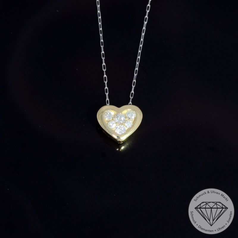 Wert 580 € Brillant Anhänger & Kette Herz in 750er K Gelbgold & 900er Platin - H613