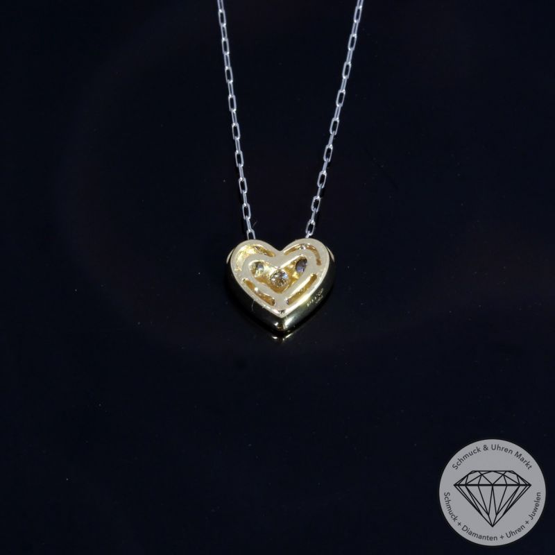 Wert 580 € Brillant Anhänger & Kette Herz in 750er K Gelbgold & 900er Platin - H613