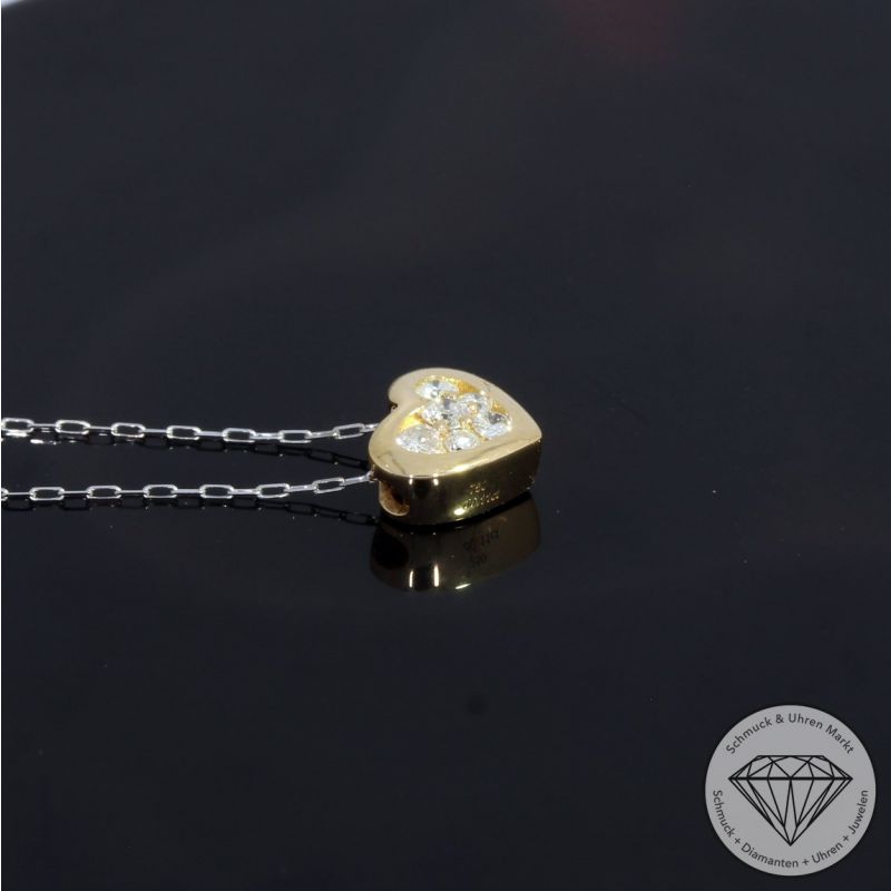 Wert 580 € Brillant Anhänger & Kette Herz in 750er K Gelbgold & 900er Platin - H613