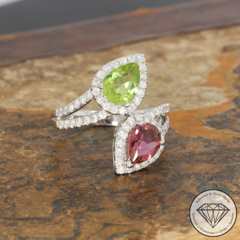 SALE! Wert 3190 € Brillant Peridot Turmalin Ring in 750er 18 K Weißgold - 92100