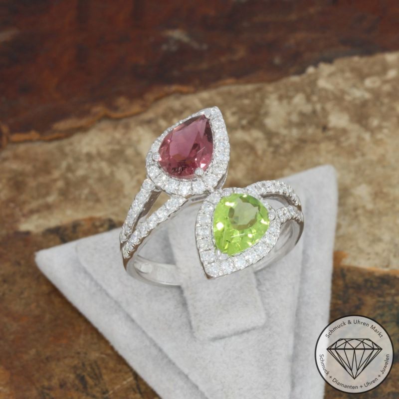SALE! Wert 3190 € Brillant Peridot Turmalin Ring in 750er 18 K Weißgold - 92100