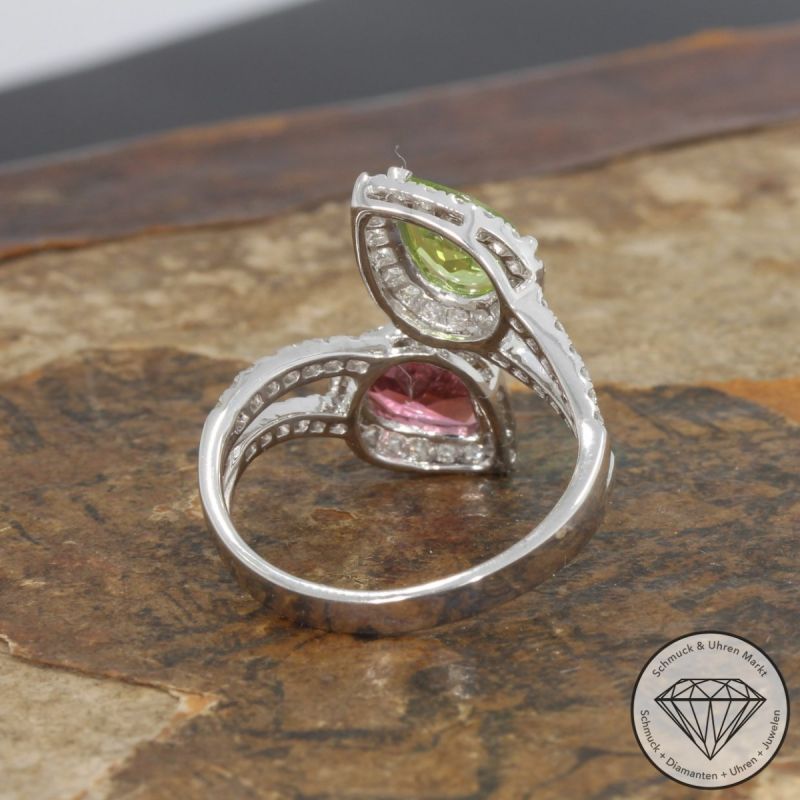 SALE! Wert 3190 € Brillant Peridot Turmalin Ring in 750er 18 K Weißgold - 92100