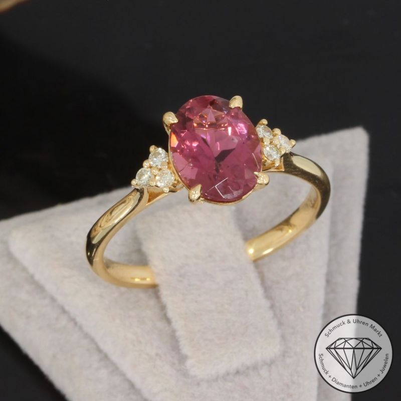 Wert 1600 € Brillant Turmalin Ring in 750er 18 K Gelbgold - H1702