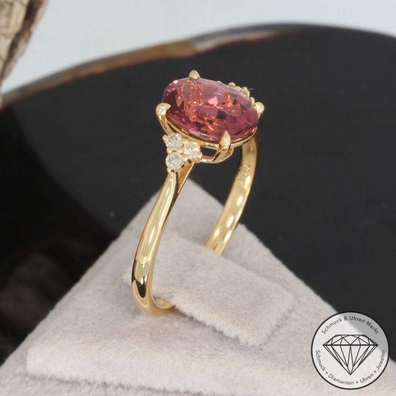 Wert 1600 € Brillant Turmalin Ring in 750er 18 K Gelbgold - H1702