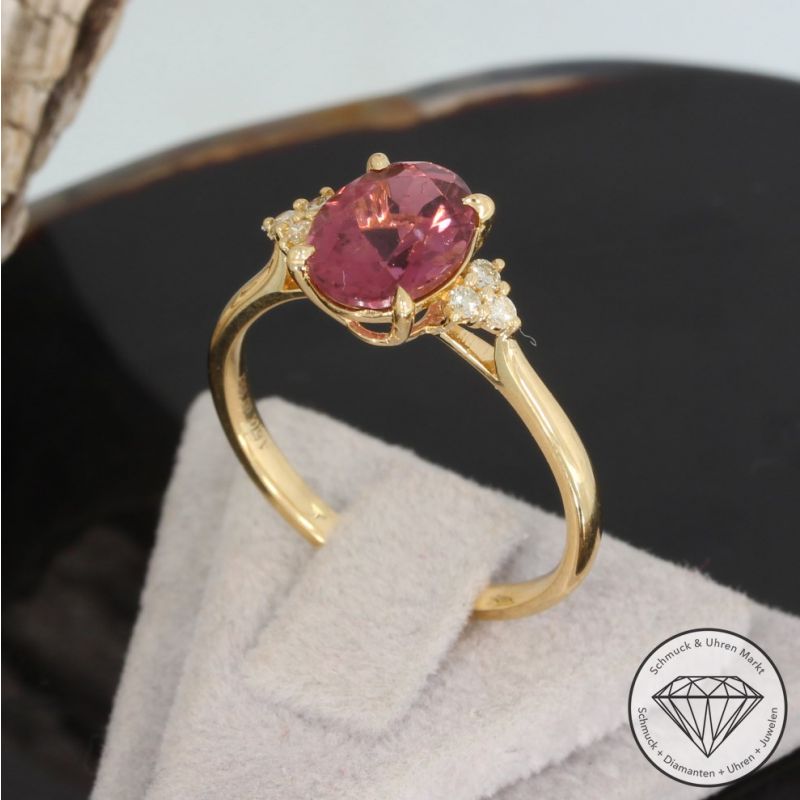 Wert 1600 € Brillant Turmalin Ring in 750er 18 K Gelbgold - H1702
