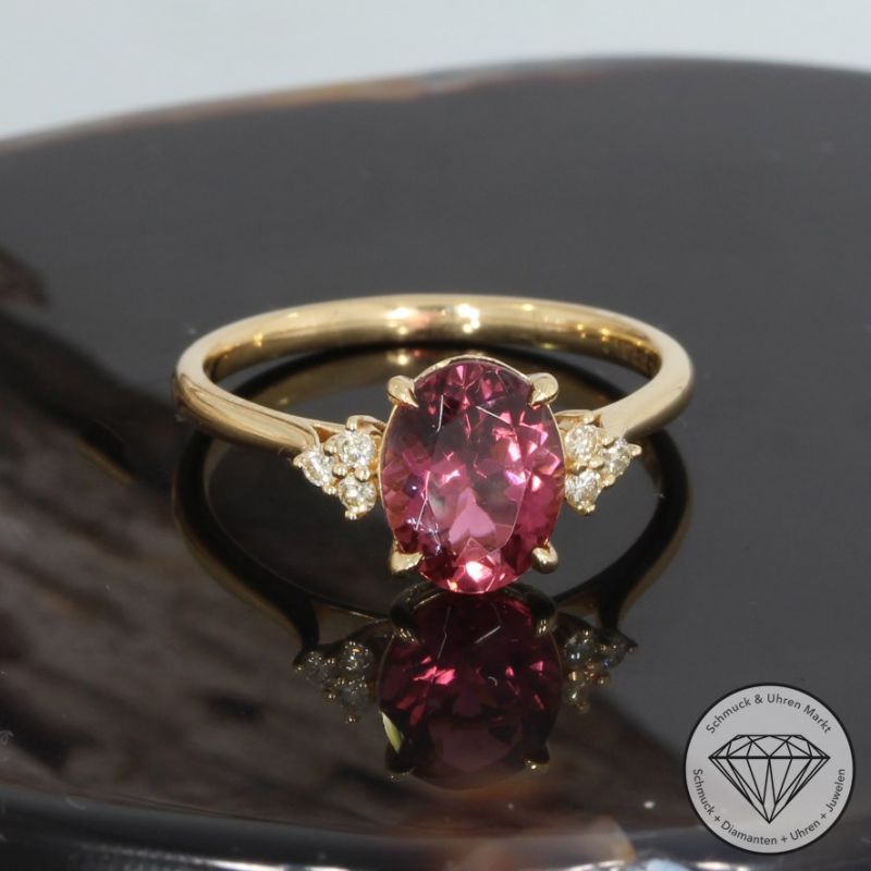 Wert 1600 € Brillant Turmalin Ring in 750er 18 K Gelbgold - H1702