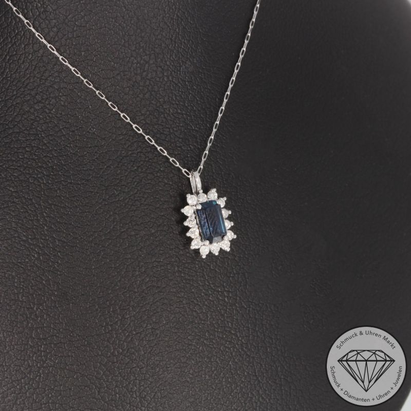 Wert 570 € Brillant Saphir Anhänger & Kette in 900er Platin - 92150