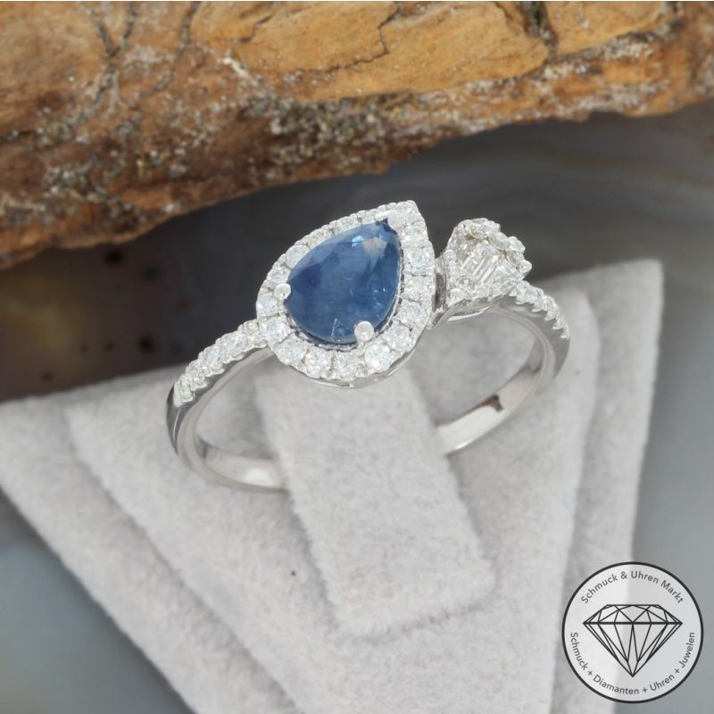 Wert 1790 € Brillant Diamant Saphir Ring in 750er 18 K Weißgold - 92116