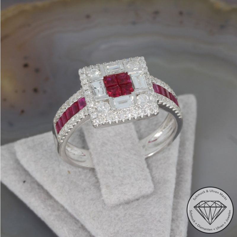 Wert 3590 € Brillant Diamant Rubin Ring in 750er 18 K Weißgold - 92120