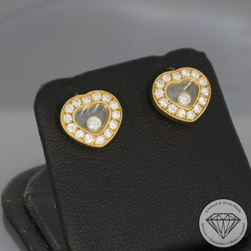 Wert 7500 € CHOPARD Happy Diamond Brillant Ohrringe in 750er 18 K Gelbgold - 92174