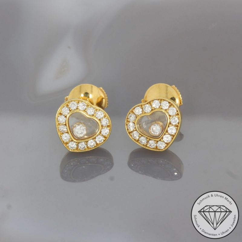 Wert 7500 € CHOPARD Happy Diamond Brillant Ohrringe in 750er 18 K Gelbgold - 92174