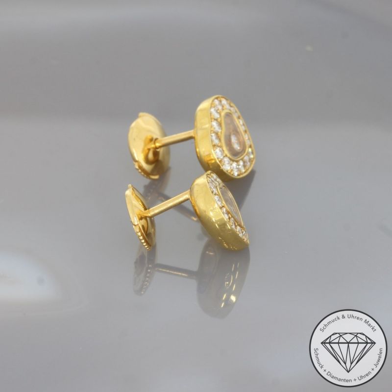 Wert 7500 € CHOPARD Happy Diamond Brillant Ohrringe in 750er 18 K Gelbgold - 92174