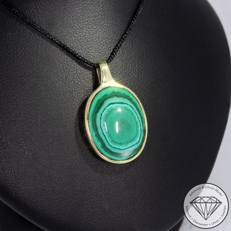 Wert 950 € Malachit Anhänger ohne Kette 585er/14 Karat Gelb Gold Länge 2,7 cm – 92242