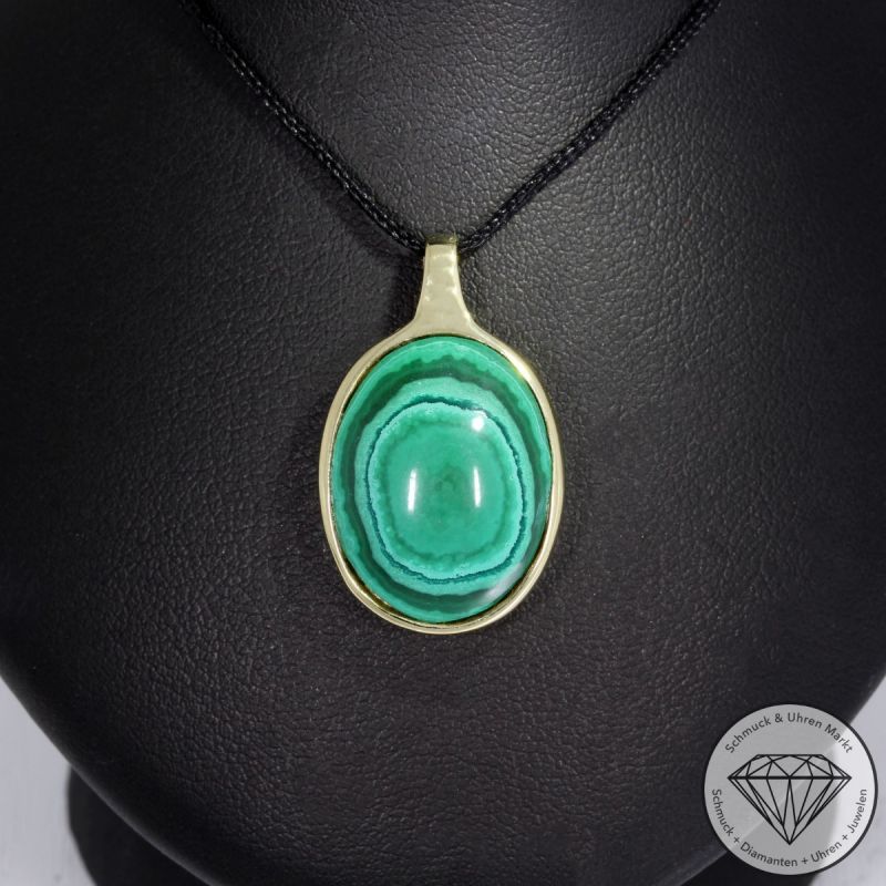 Wert 950 € Malachit Anhänger ohne Kette 585er/14 Karat Gelb Gold Länge 2,7 cm – 92242