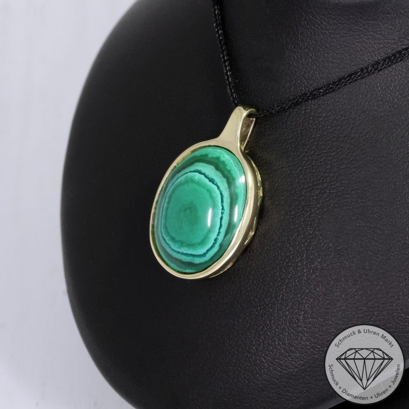 Wert 950 € Malachit Anhänger ohne Kette 585er/14 Karat Gelb Gold Länge 2,7 cm – 92242
