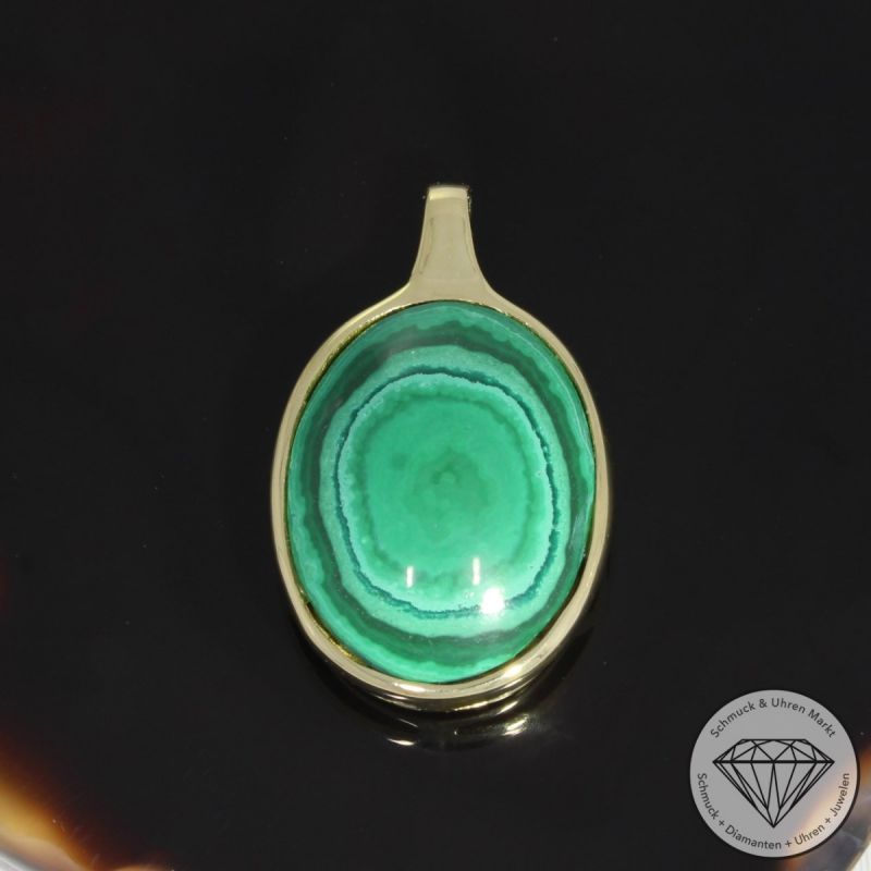Wert 950 € Malachit Anhänger ohne Kette 585er/14 Karat Gelb Gold Länge 2,7 cm – 92242