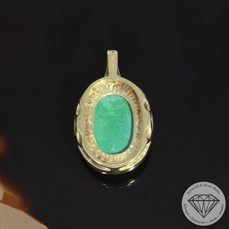 Wert 950 € Malachit Anhänger ohne Kette 585er/14 Karat Gelb Gold Länge 2,7 cm – 92242