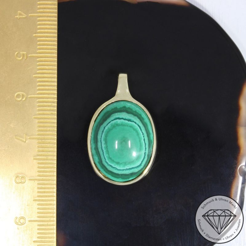 Wert 950 € Malachit Anhänger ohne Kette 585er/14 Karat Gelb Gold Länge 2,7 cm – 92242