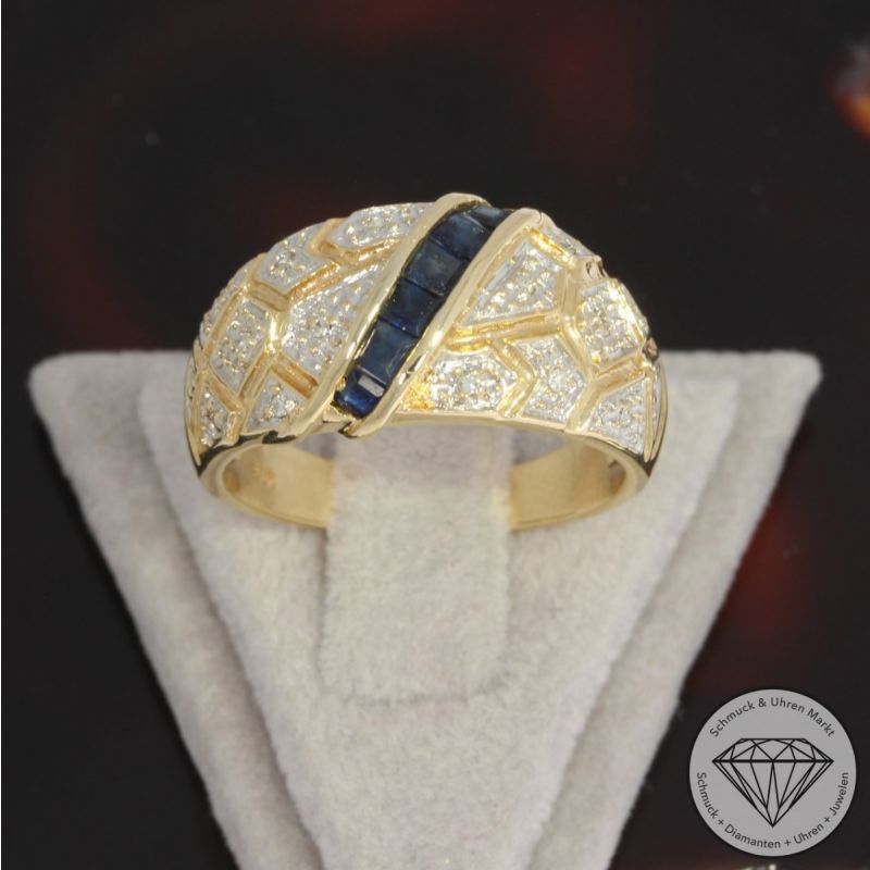 Sale! Wert 1990 € Diamant Saphir Ring in 585er 14 K Gelbgold - 92287