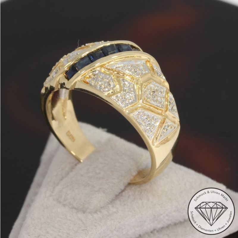 Sale! Wert 1990 € Diamant Saphir Ring in 585er 14 K Gelbgold - 92287