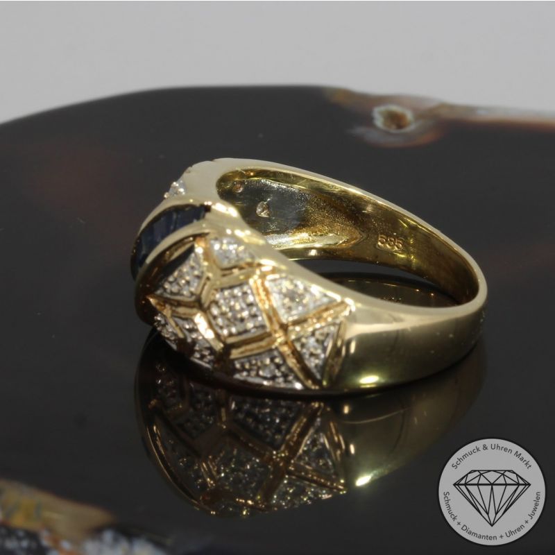 Sale! Wert 1990 € Diamant Saphir Ring in 585er 14 K Gelbgold - 92287