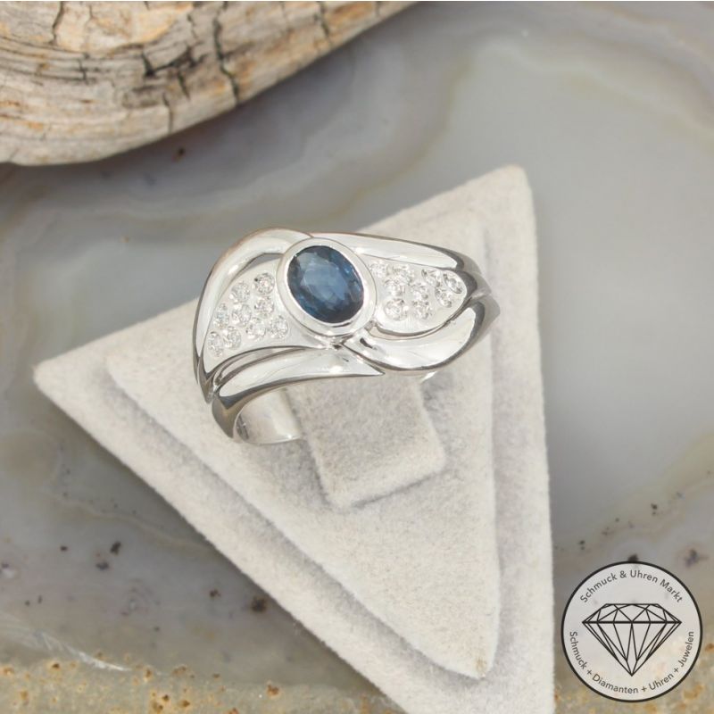 Sale! Wert 1400 € Brillant Saphir Ring in 750er 18 K Weißgold - 92295