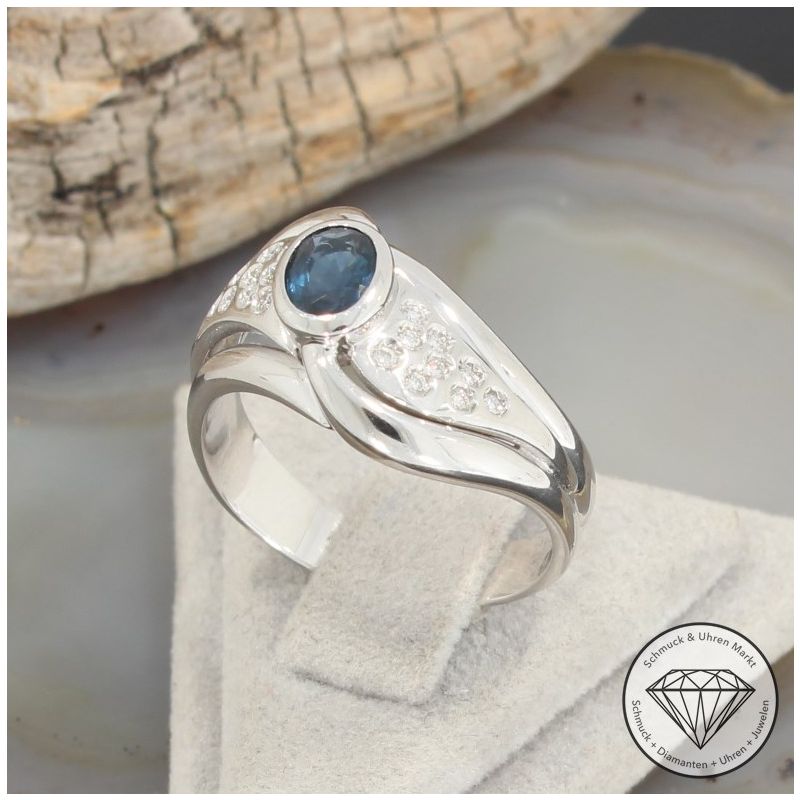Sale! Wert 1400 € Brillant Saphir Ring in 750er 18 K Weißgold - 92295