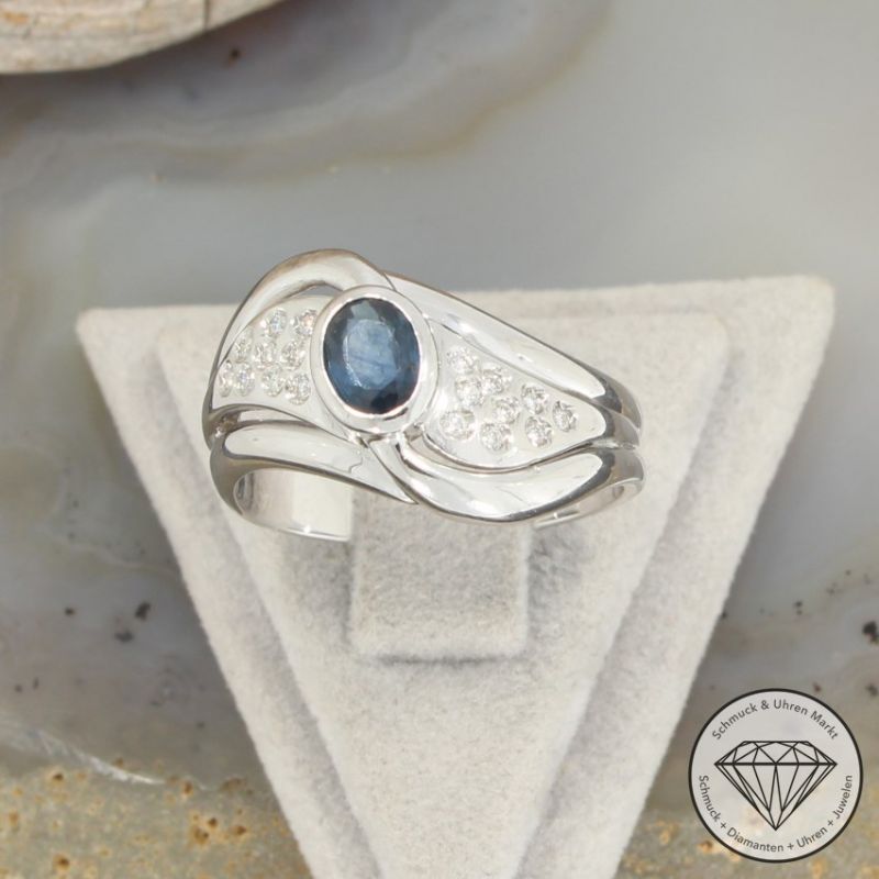 Sale! Wert 1400 € Brillant Saphir Ring in 750er 18 K Weißgold - 92295
